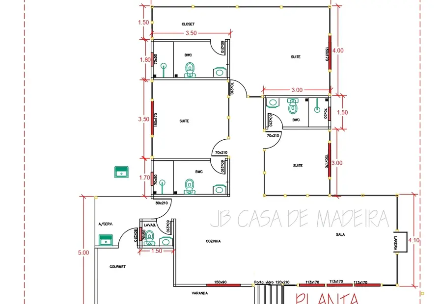 Planta: Casa 136,00m² com 3 suítes