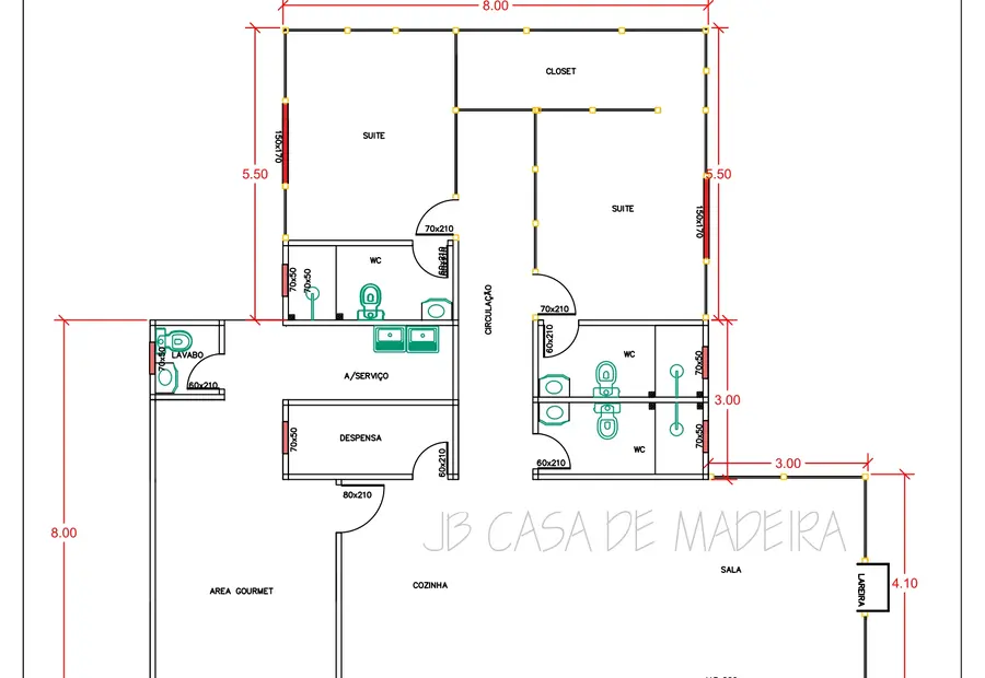 Planta: Casa 140,00m² com 2 suítes