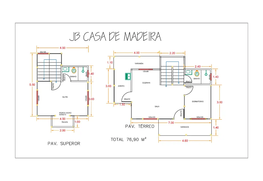 Planta: Duplex 76,90m² com 1 suíte e 1 quarto