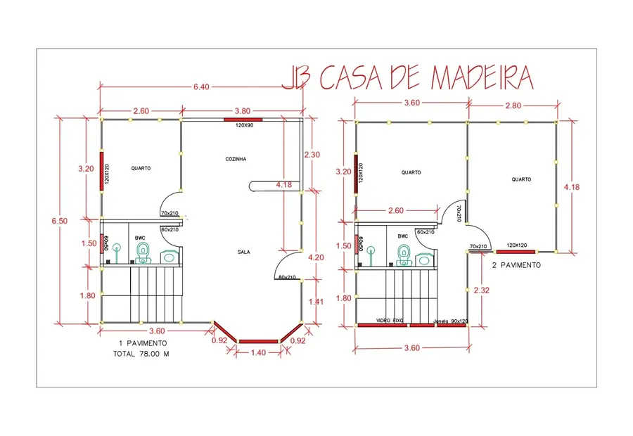 Planta: Duplex 78,00m² com 3 quartos