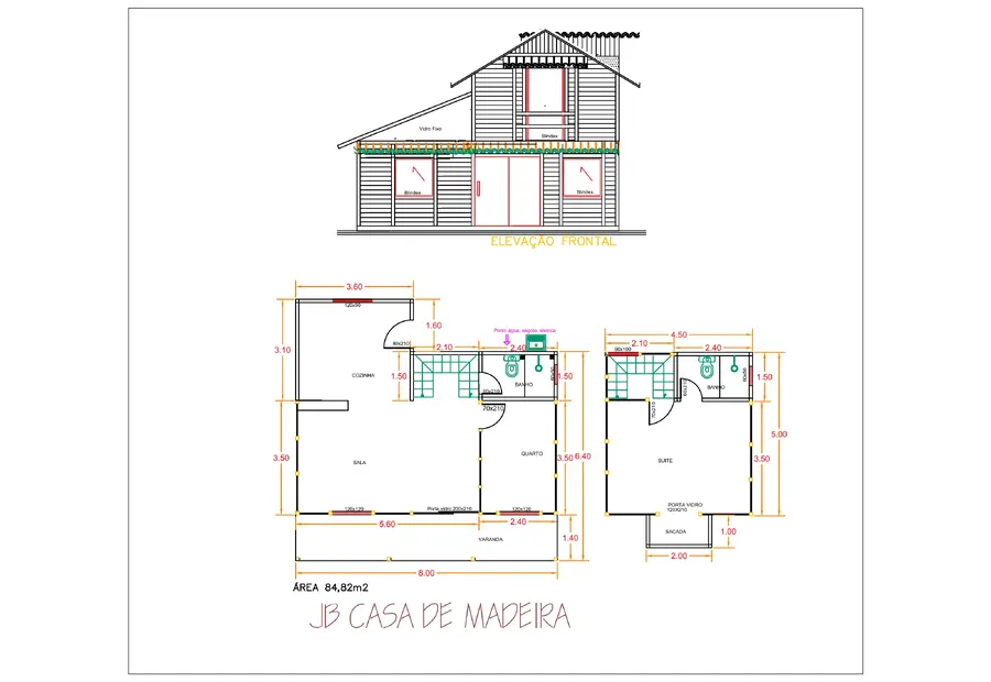 Planta: Casa 84,82m² com 1 suíte e 1 quarto