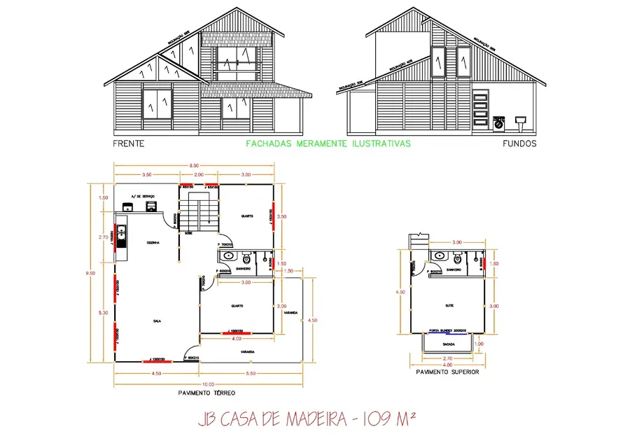 Planta: Casa duplex 109,00m² com 1 suíte e 2 quartos
