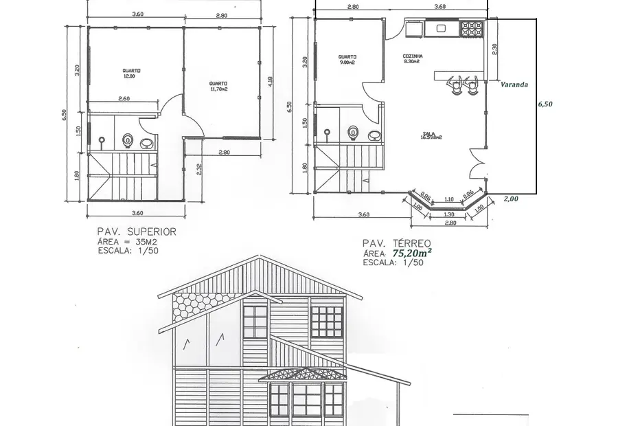 Planta: Casa duplex 110,20m² com 3 quartos