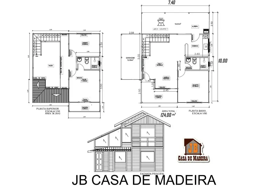 Planta: Casa duplex 124 m² com área gourmet e garagem