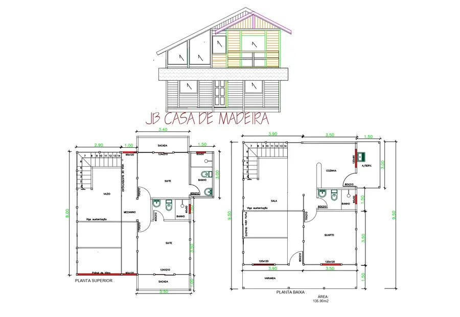 Planta: Casa duplex 135 m² com 2 suítes