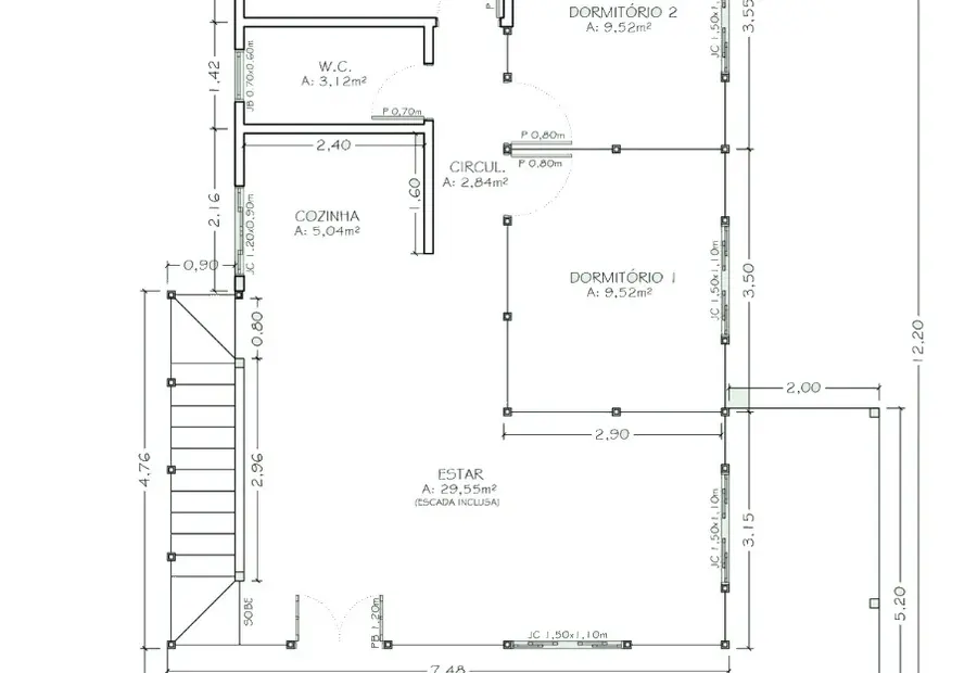 Planta: Casa Duplex 140,00m² com 4 quartos