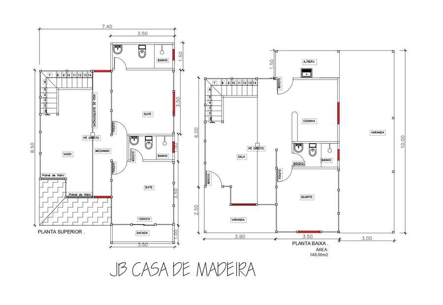 Planta: Casa Duplex 148,00m² com 2 suítes e 1 quarto