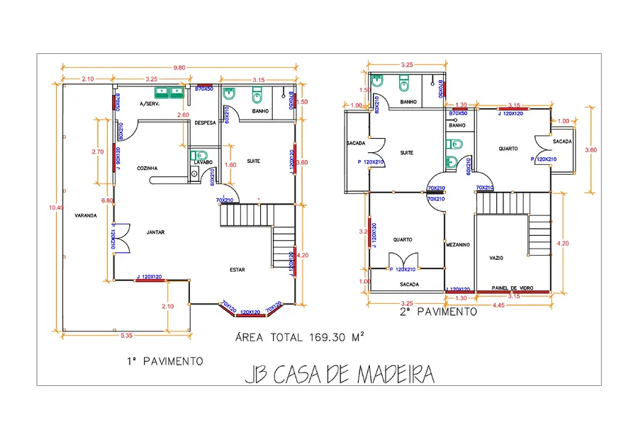 Planta: Casa Duplex 169,30m² com 2 suítes e 2 quartos