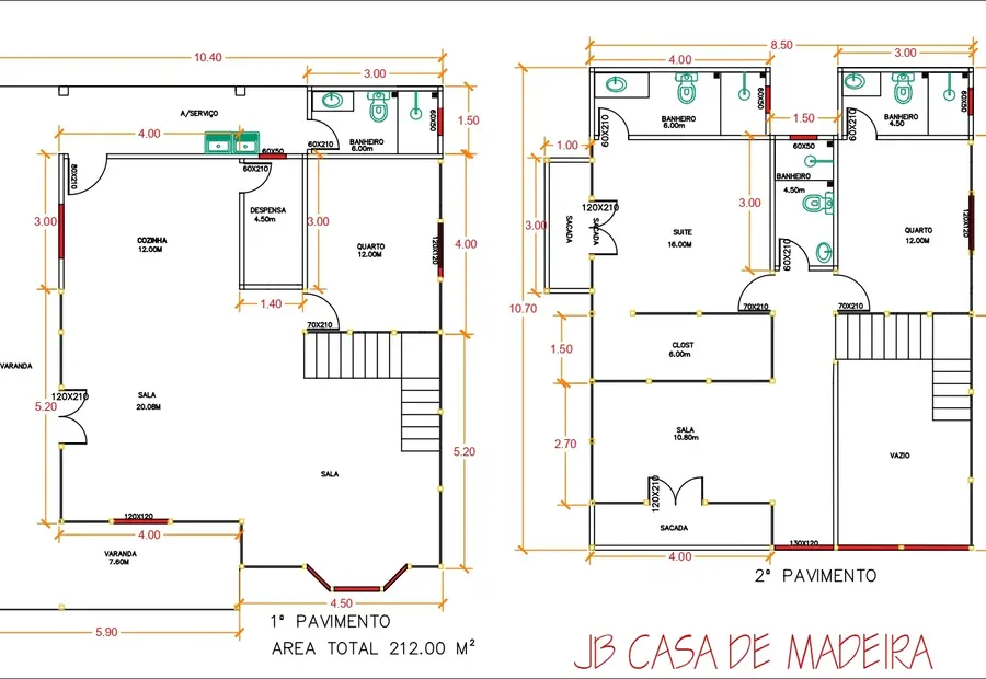 Planta: Casa Duplex 212,00m² com 2 suítes e 1 quarto