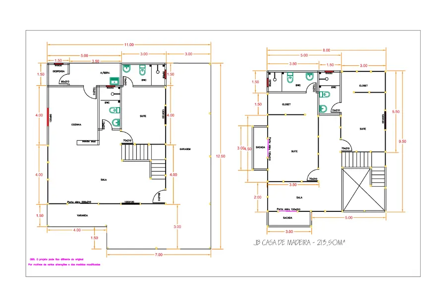 Planta: Casa Duplex 213,50m² com 3 suítes