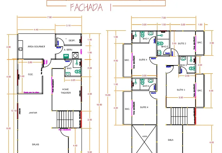 Planta: Casa 248,25m² com 4 suítes