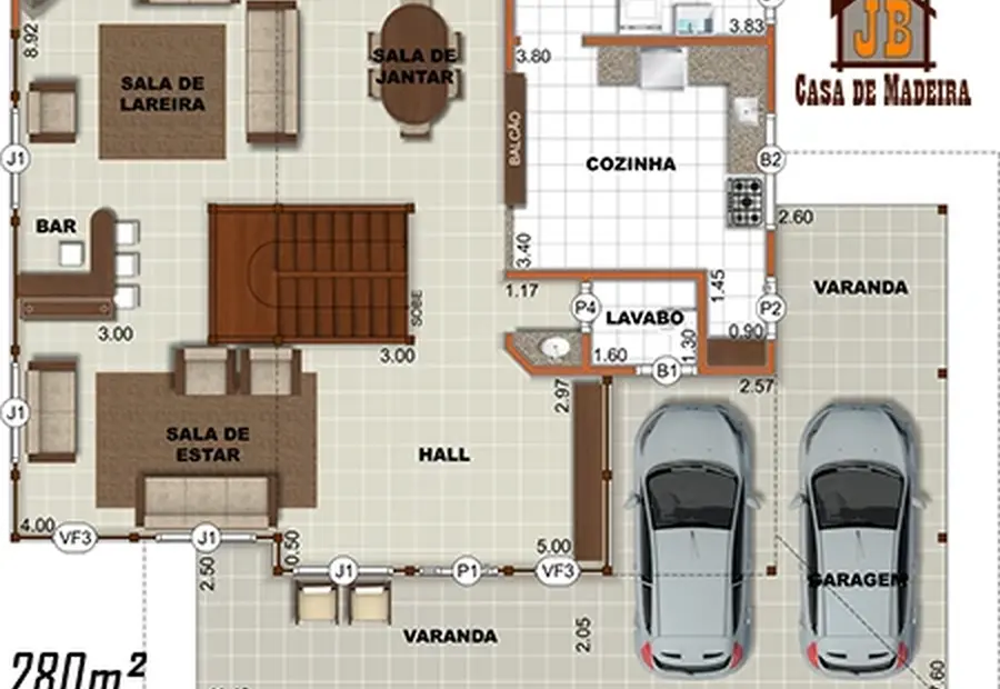 Planta: Casa 280,00m² com 1 suíte e 2 quartos