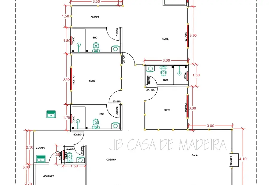 Planta: Casa Térrea 142,75m² com 3 Suítes e Área Gourmet