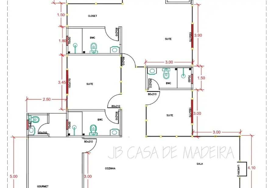 Planta: Casa Térrea 152,00m² com 3 Suítes e Área Gourmet