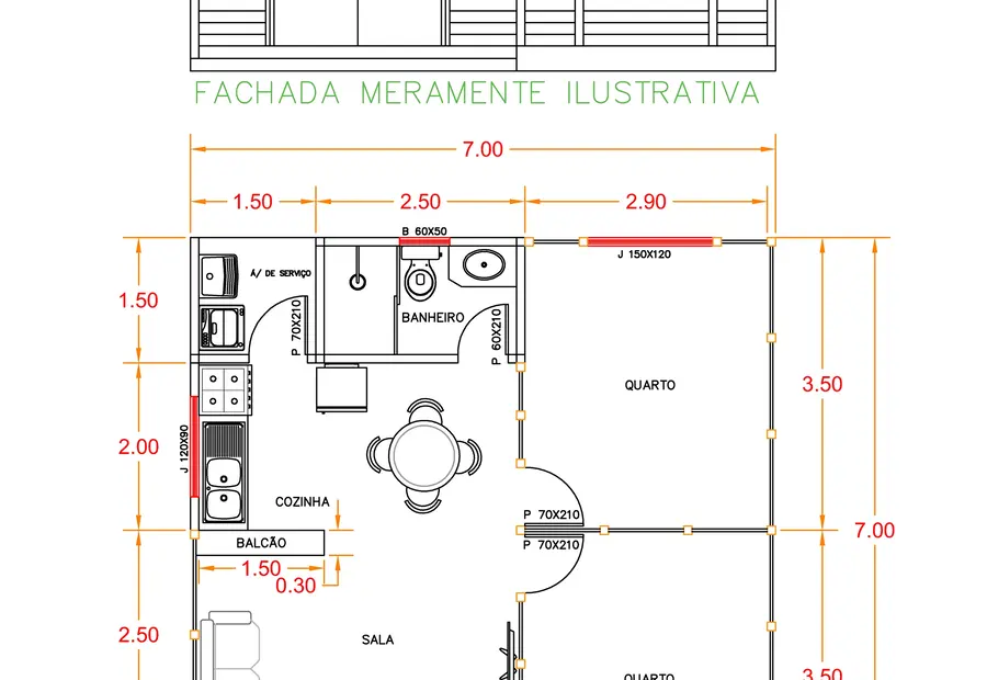 Planta: Casa 49,00m² com 2 quartos