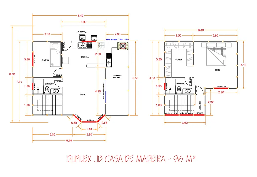 Planta: Casa Duplex 96,00m² com 1 suíte e 1 quarto