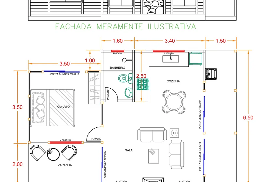 Planta: Chalé 61,50m² com 1 quarto