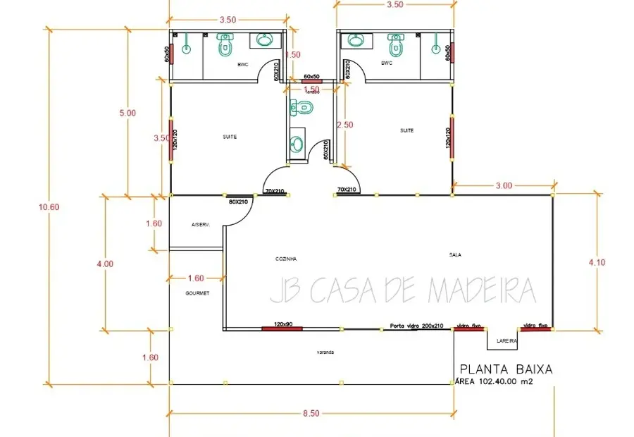 Planta: Casa 102,40m² com 2 suítes
