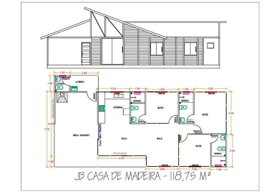 Planta: Casa 118,75m² com 3 suítes