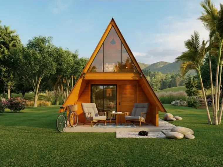 Fachada: Chalé A-Frame 54,50m² com 1 Suíte e 1 Quarto