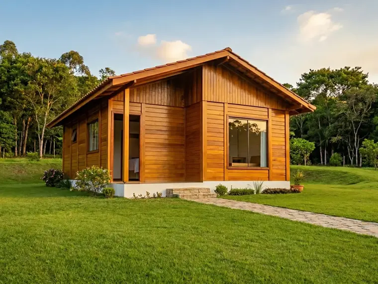 Fachada: Chalé 31,35m² com 2 Quartos e Varanda