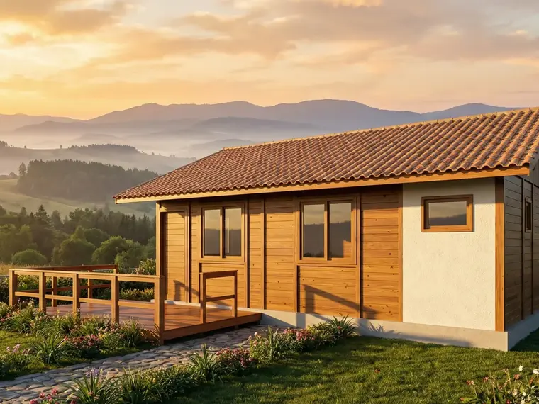 Fachada: Casa Térrea 48,75m² com 2 Dormitórios e Deck