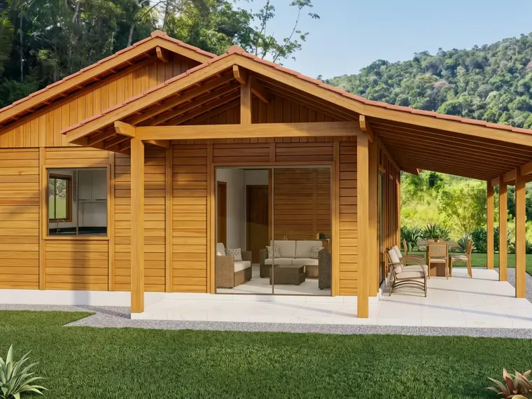 Fachada: Casa Térrea 69,25m² com 1 Suíte, Lavabo e Garagem