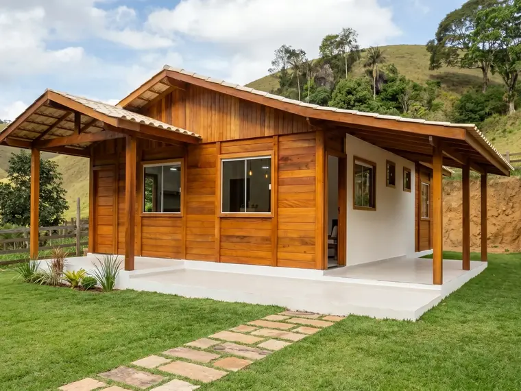 Fachada: Casa 72,37m² com Suíte, Varanda e Área de Serviço