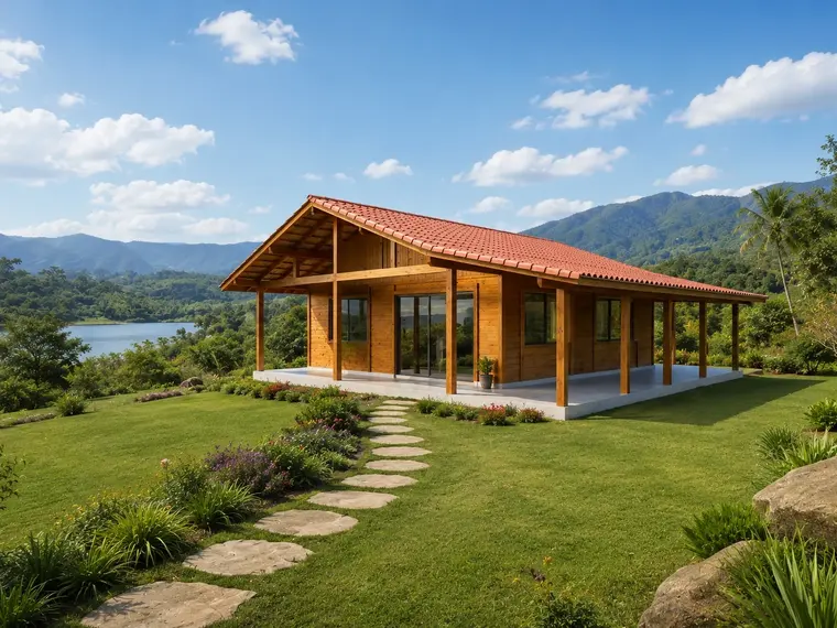 Fachada: Casa 93,25m² com 2 quartos, garagem e varanda