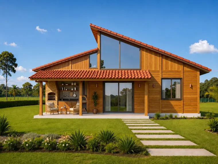 Fachada: Casa 94,90m² com 2 quartos, área gourmet, garagem e varanda