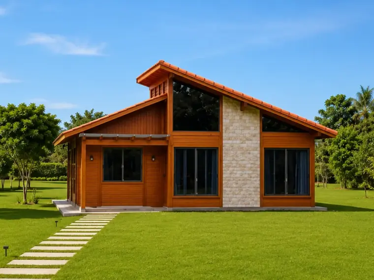 Fachada: Casa 94,50m² com 1 suíte, 2 quartos, closet e pergolado