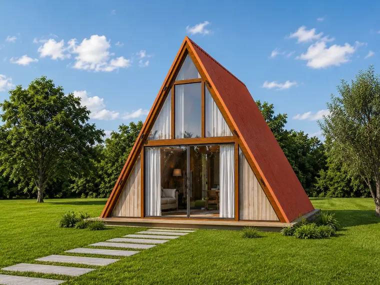 Fachada: Chalé A-Frame 45,60m² com 1 quarto no mezanino