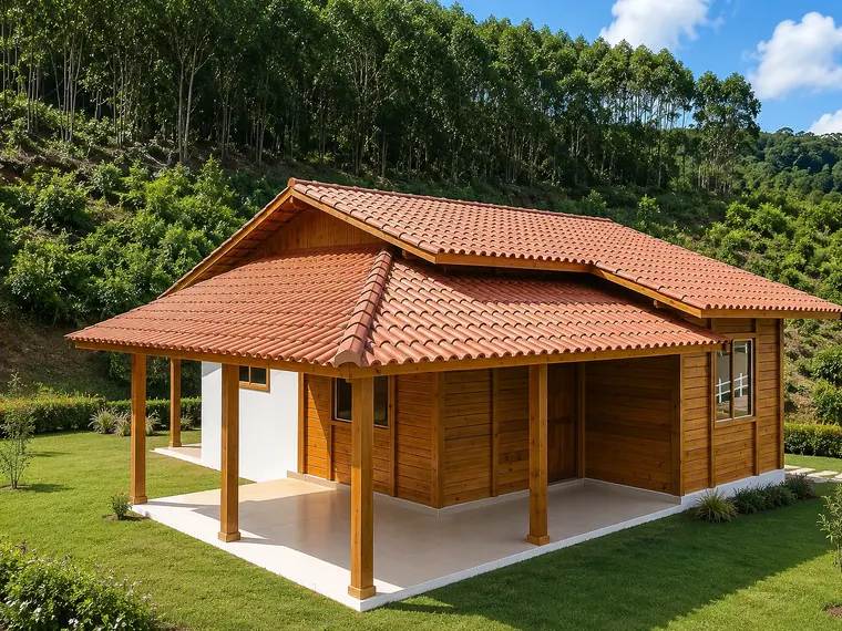 Fachada: Casa 60,90m² com 2 quartos, garagem e varanda