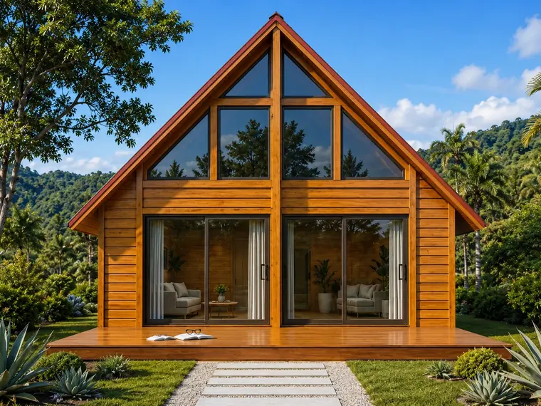 Fachada: Chalé A-Frame 71,50m² com 3 quartos e deck