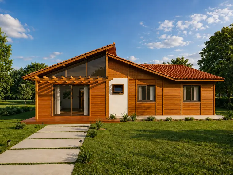 Fachada: Casa 102,00m² com 1 suíte, 2 quartos, closet e deck pergolado