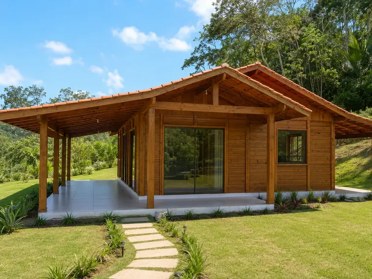 Fachada: Casa 107,85m² com 2 quartos, 1 suíte, varanda e garagem