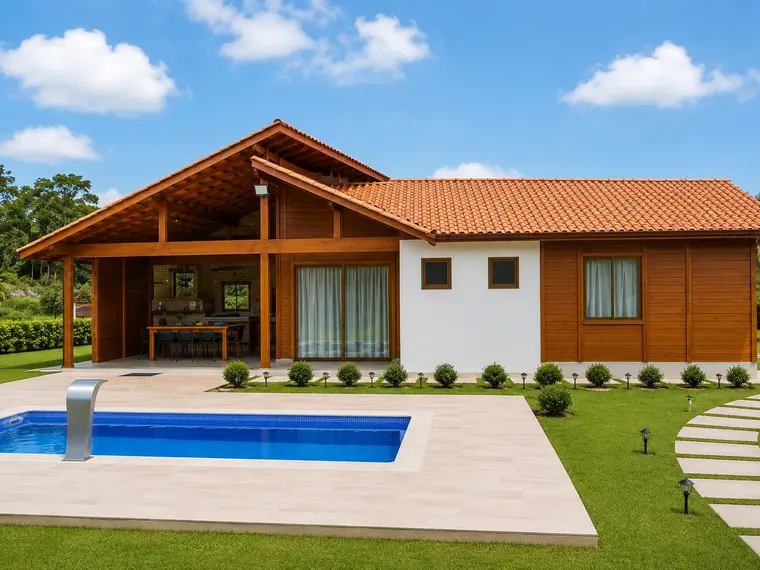 Fachada: Casa 116,82m² com 2 suítes, 1 quarto, lavabo e área gourmet