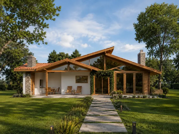 Fachada: Casa 116,85m² com 2 suítes, banheiro social e varandas