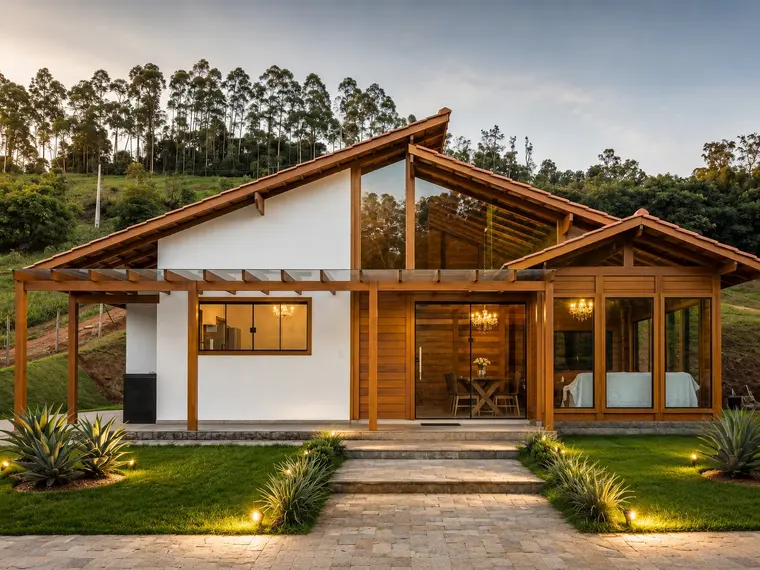 Fachada: Casa 119,00m² com 2 suítes, lavabo, gourmet e pergolado