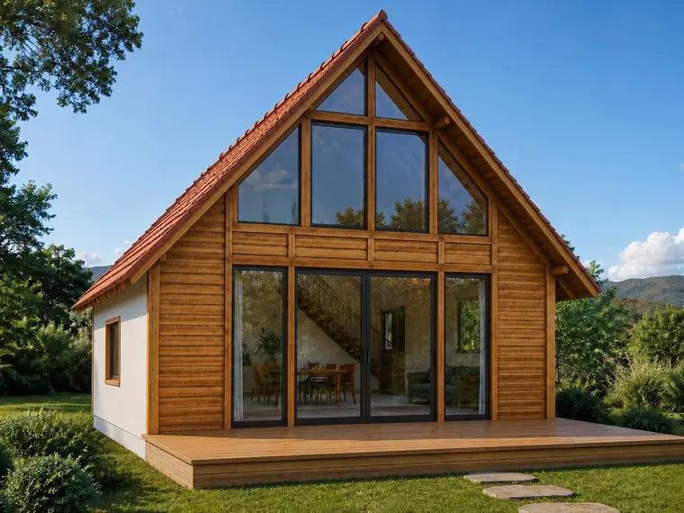 Fachada: Casa A-Frame 48,00m² com 2 quartos e deck