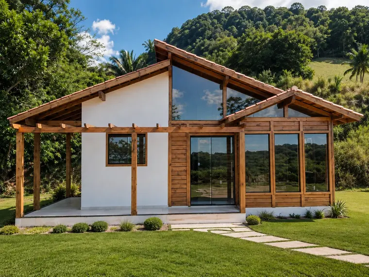 Fachada: Casa Térrea Moderna com Pergolado 71,50m²
