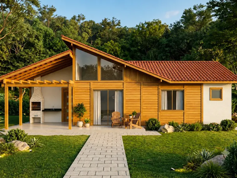 Fachada da Casa 105,60m² com 1 suíte e 2 quartos