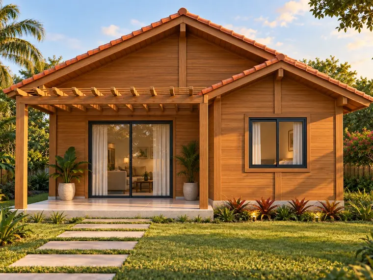 Fachada: Casa 49m² com 2 quartos e pergolado