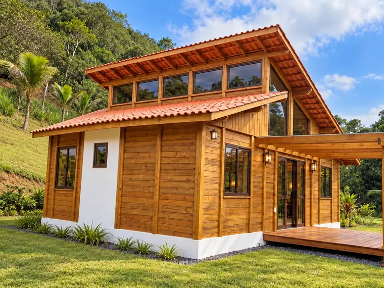 Fachada: Casa 69,15m² com 1 suíte, closet, 2 quartos e pergolado