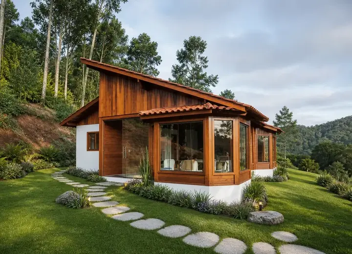 Casa de madeira com acabamento nobre