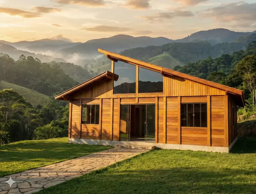 Casa de madeira com garagem: acesso, implantação e praticidade