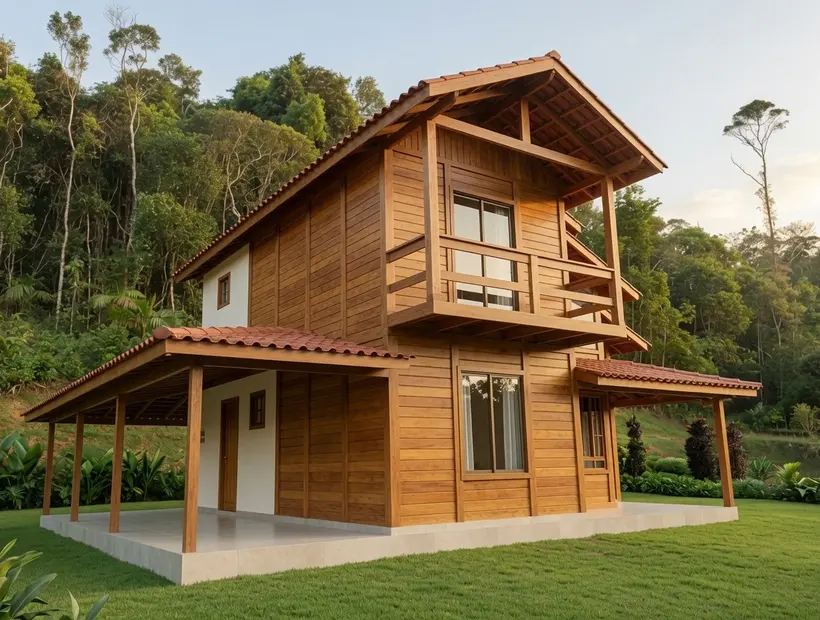 Casa duplex de madeira: presença visual e ambientes bem separados