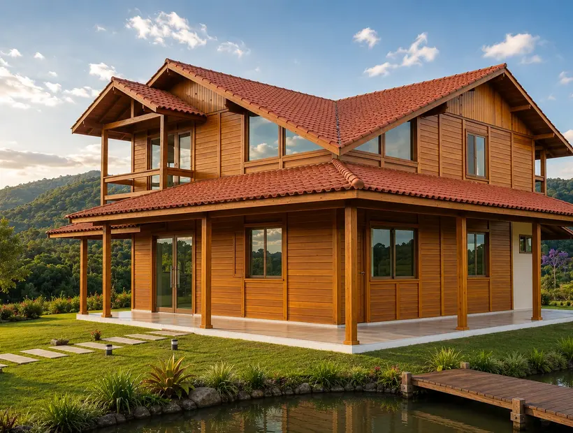 Casa duplex de madeira: presença visual e ambientes bem separados