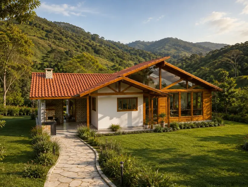 Casa de madeira com garagem: acesso, implantação e praticidade