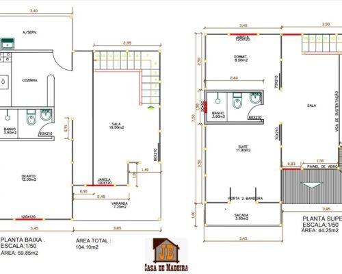 Duplex JB Casa de Madeira – Modelo Aracruz-ES – 106,10 m²